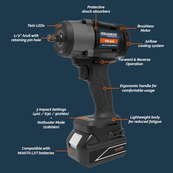 Versadrive V18-900 1/2" Impact Wrench - 4Ah kit - Image 3